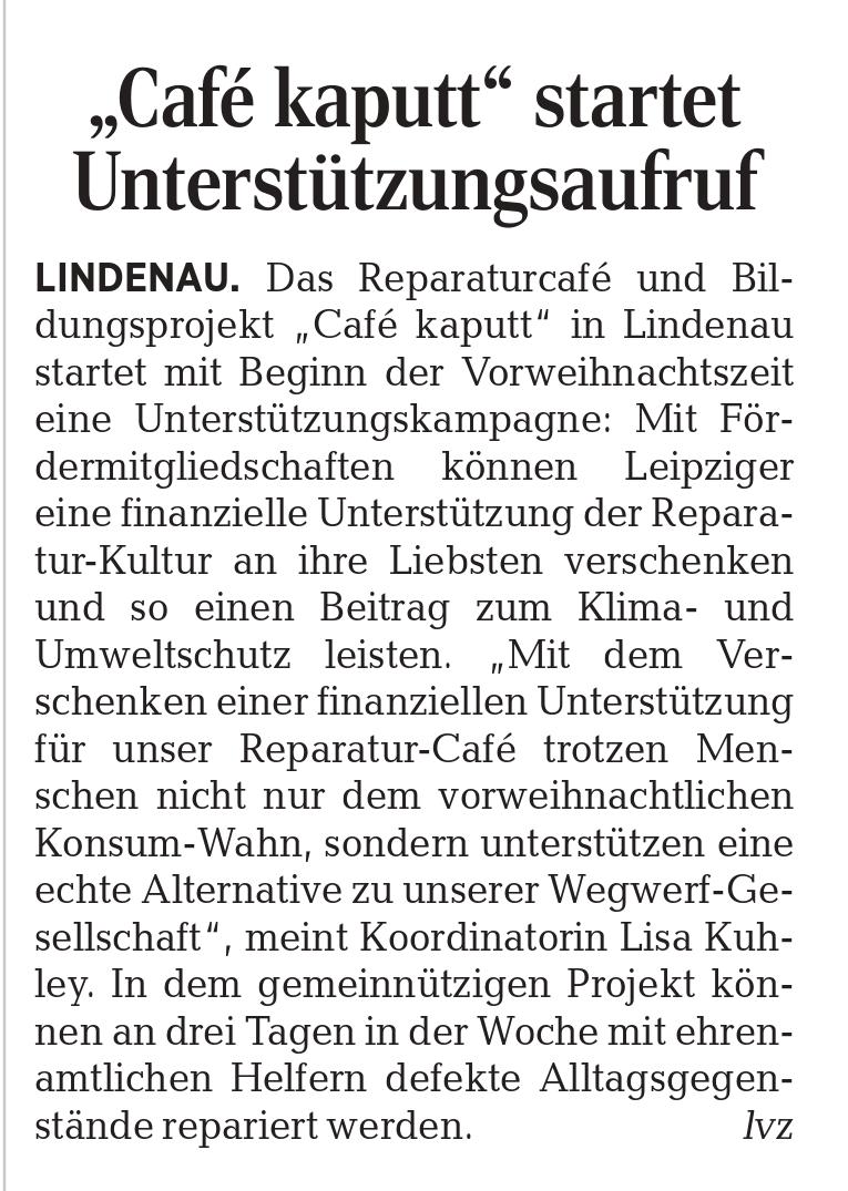 Bild zeigt den Artikel in der LVZ vom 14.12.2018