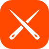 Icon: Weiße, gezeichnete Nadeln in einem orange farbenem Viereck.