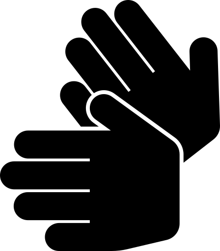 Es ist ein Piktogramm von zwei Händen in schwarz in zu sehen. Das Piktogram ist ein zeichen für Gebärdensprache.