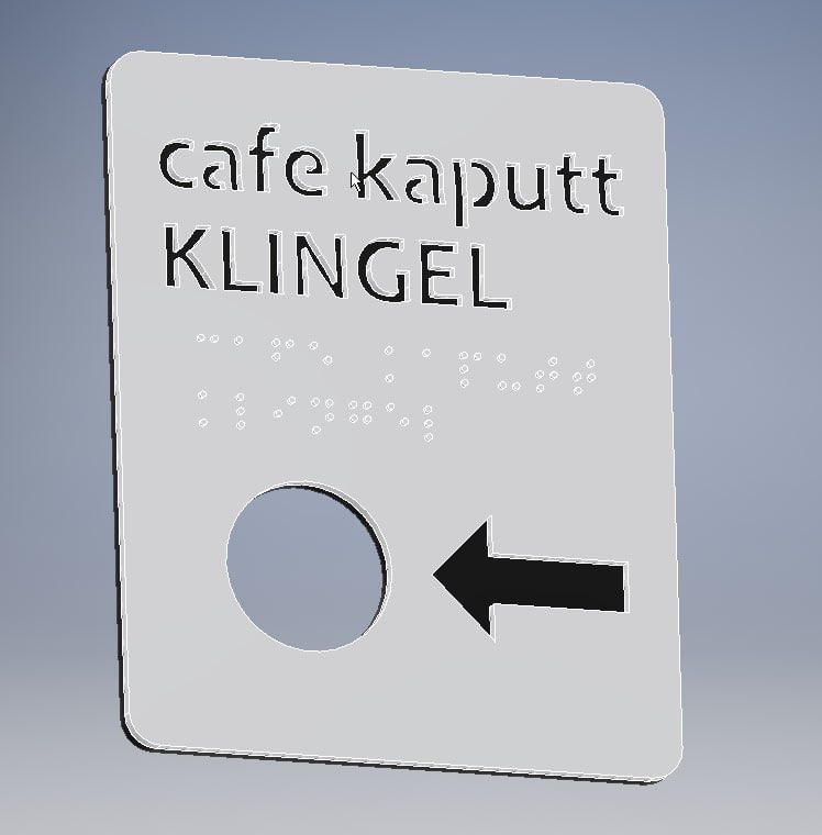Entwurf für den 3D-Druck unseres Klingel-Schildes mit Braille-Schrift.