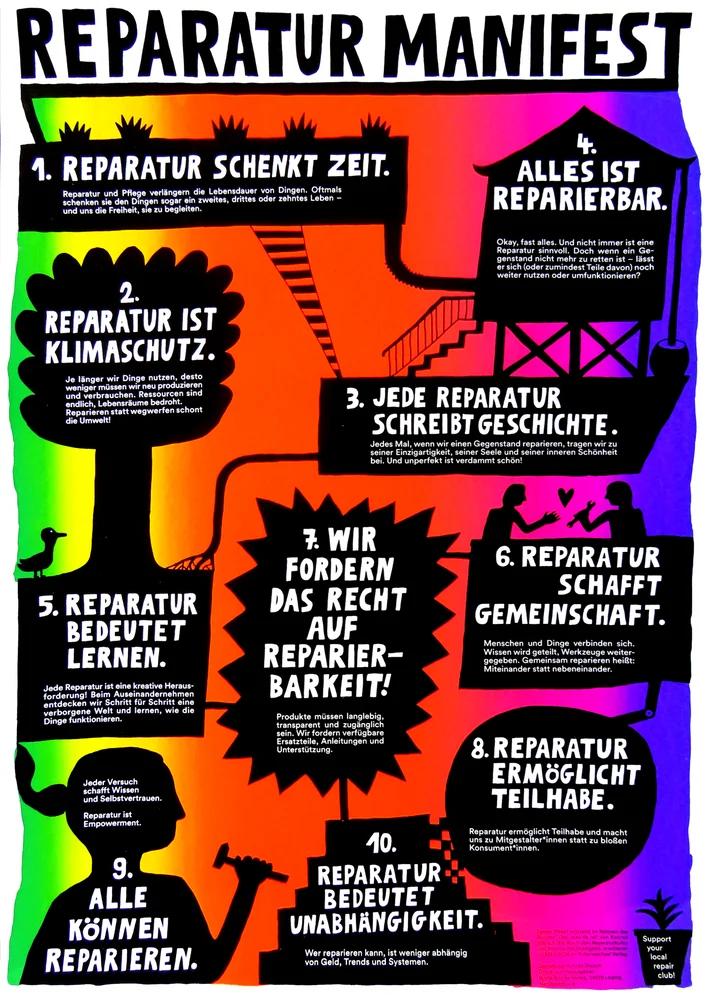 Buntes Poster vom "Reparatur-Manifest" 